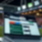 Conceptual graphic showing data analytics and strategy icons related to virtual football gameplay