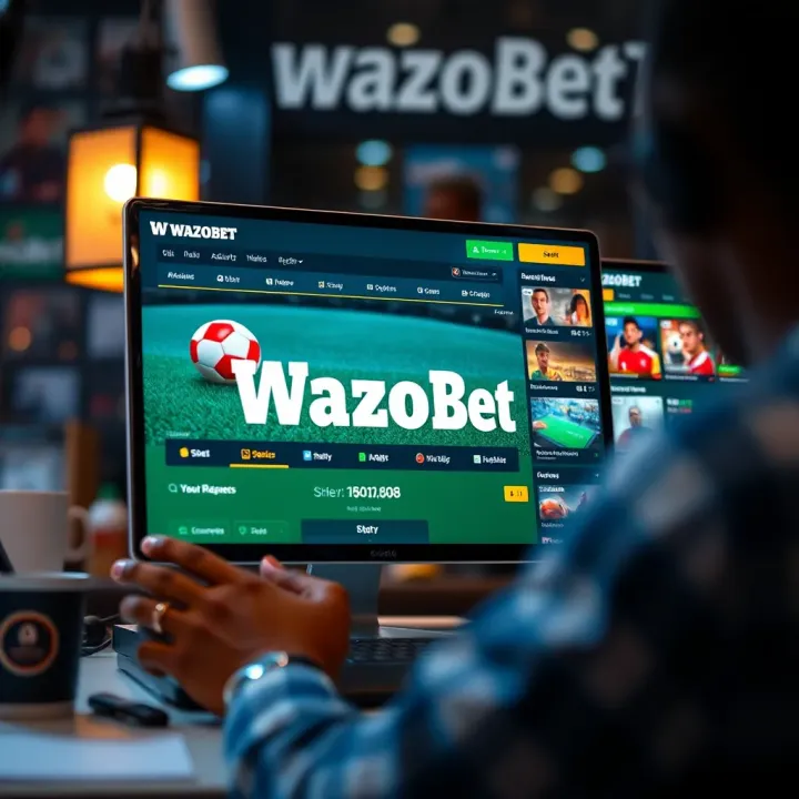 Illustration of mobile phone displaying Wazobet betting platform with Nigerian flag and currency symbols